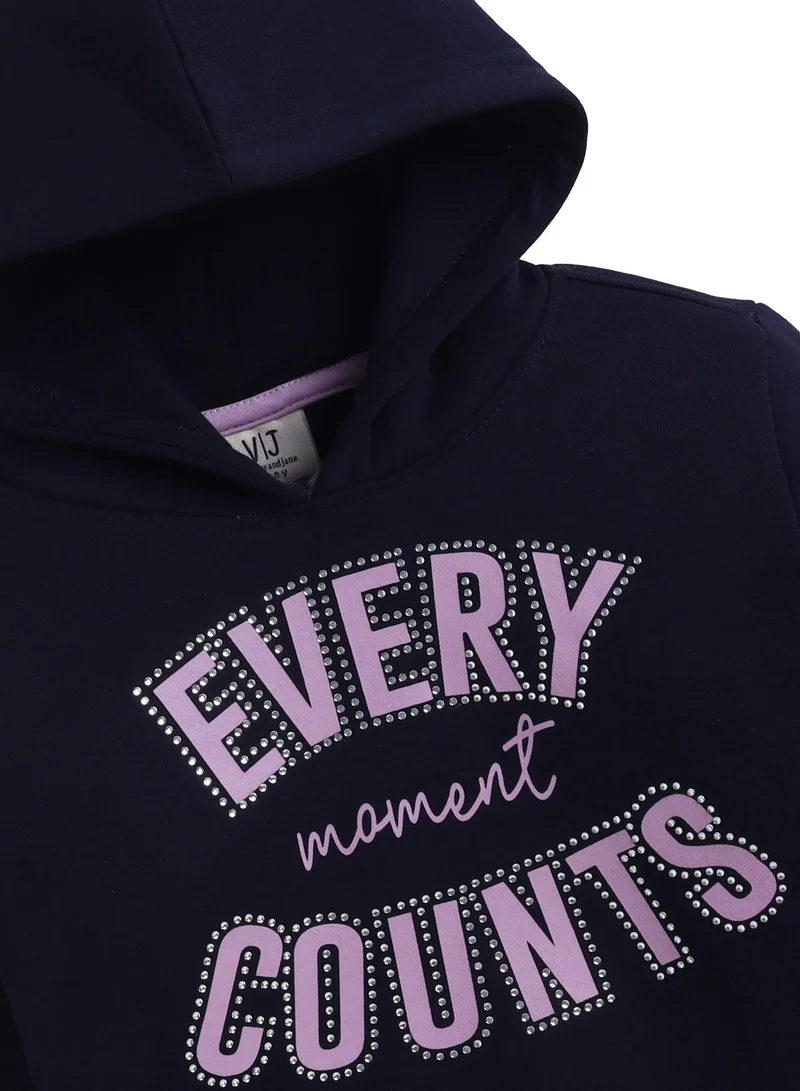 victor and jane Girls “Every Moment Counts” Fleece Hoodie – Navy