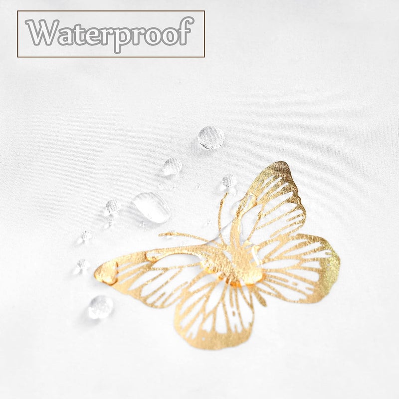 Jubilantex Butterfly Shower Curtain for Bathroom, White Gold Print Farmhouse Waterproof Bathroom Decorative Rustic Kids Shower Curtain with 12 Rust Proof Grommets for Spa Hotel, 70x76 Inches - Image 3