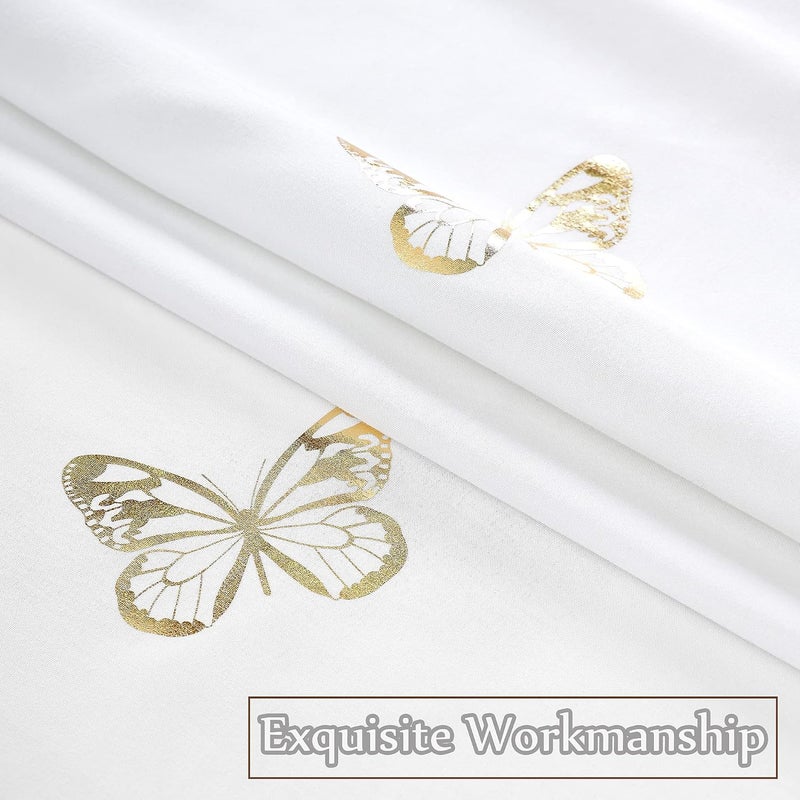Jubilantex Butterfly Shower Curtain for Bathroom, White Gold Print Farmhouse Waterproof Bathroom Decorative Rustic Kids Shower Curtain with 12 Rust Proof Grommets for Spa Hotel, 70x76 Inches - Image 4