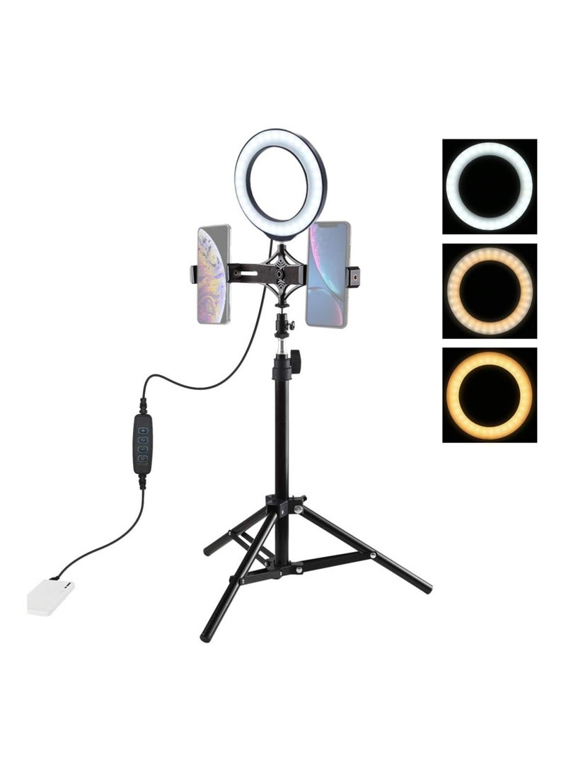 PULUZ 6.2 inch LED Ring Vlogging Photography Video Light Kits Live Broadcast Dual Phone Bracket USB 3 Modes Dimmable with 70cm Tripod Mount for Make-up and YouTube Video vlogging Equipment  - Image 1