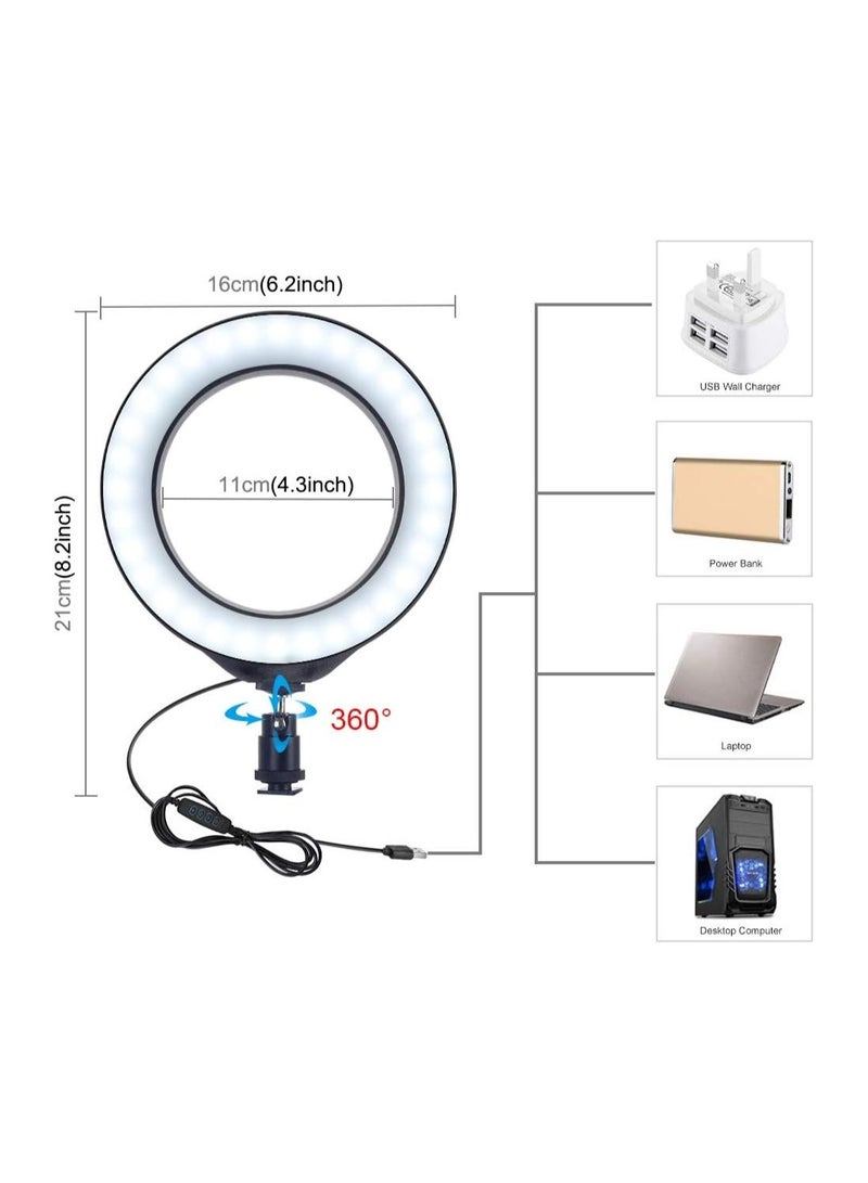 PULUZ 6.2 inch LED Ring Vlogging Photography Video Light Kits Live Broadcast Dual Phone Bracket USB 3 Modes Dimmable with 70cm Tripod Mount for Make-up and YouTube Video vlogging Equipment  - Image 3
