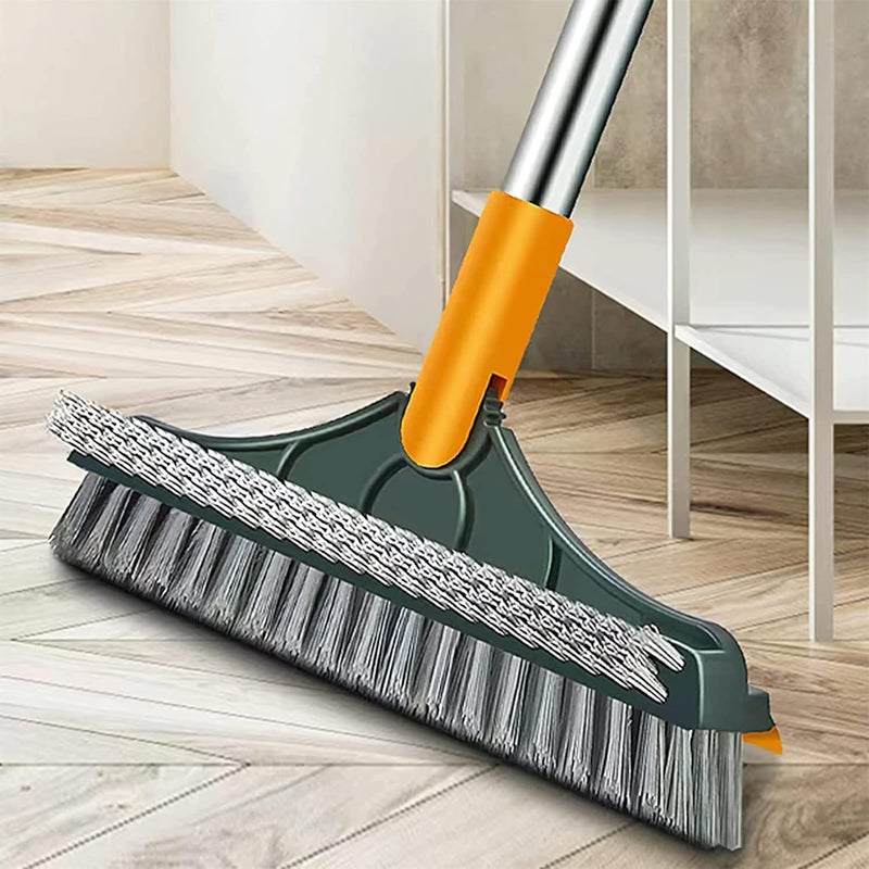 Guellix 3 in 1 Cleaning Wiper for Bathroom Floor Long Handle VShape Stiff BristleSqueegee Wiping Scrubber Magic Broom Brush Viper for Home Kitchen Parking Swimming Pool Tiles Wall 1 PcMulticolor