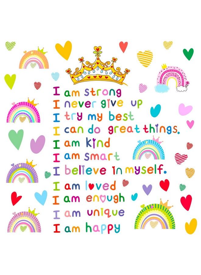 Easma ملصقات حائط ملونة ملهمة اقتباسات ملصقات حائط تحفيزية قوس قزح ملصقات حائط تاج قلب ملصقات حائط للبنات ملصقات حائط من الفينيل قابلة للإزالة واللصق لتزيين الفصول الدراسية ورياض الأطفال وغرف الأطفال - Image 1