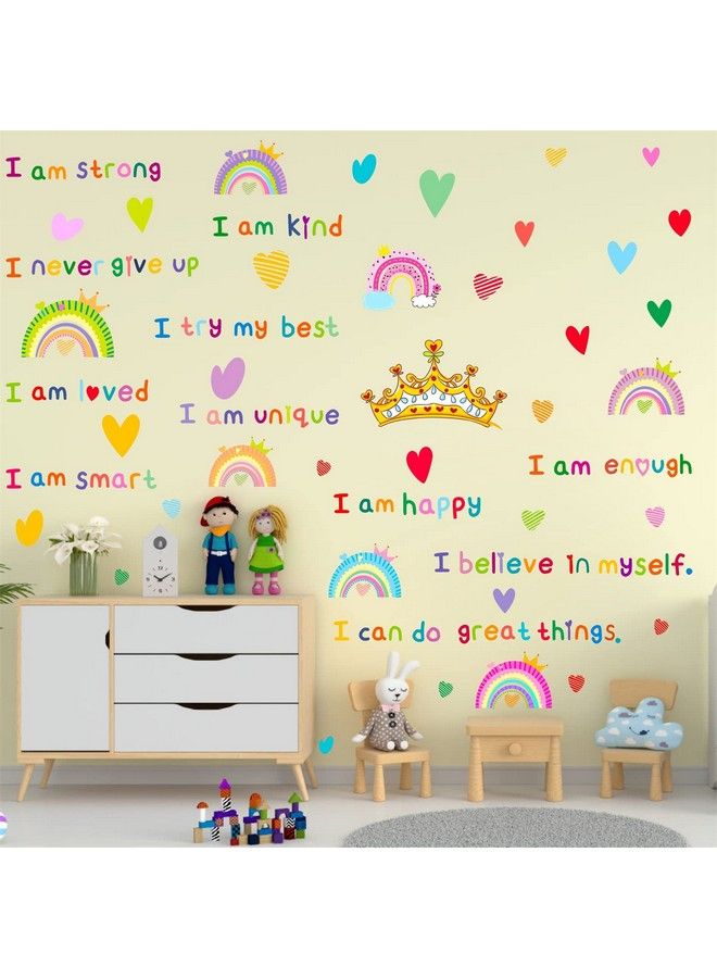 Easma ملصقات حائط ملونة ملهمة اقتباسات ملصقات حائط تحفيزية قوس قزح ملصقات حائط تاج قلب ملصقات حائط للبنات ملصقات حائط من الفينيل قابلة للإزالة واللصق لتزيين الفصول الدراسية ورياض الأطفال وغرف الأطفال - Image 4