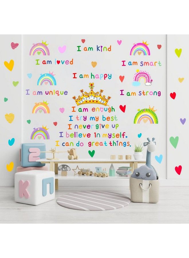 Easma ملصقات حائط ملونة ملهمة اقتباسات ملصقات حائط تحفيزية قوس قزح ملصقات حائط تاج قلب ملصقات حائط للبنات ملصقات حائط من الفينيل قابلة للإزالة واللصق لتزيين الفصول الدراسية ورياض الأطفال وغرف الأطفال - Image 3