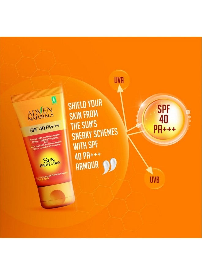 Adven Naturals Sun Protection Cream SPF 40 PA+++ | Broad Spectrum UVA/UVB + Blue Light Protection | Sweat & Water Resistant Sunscreen | Non-Greasy, No White Cast | All Skin Types | 2 x 100g - Image 2