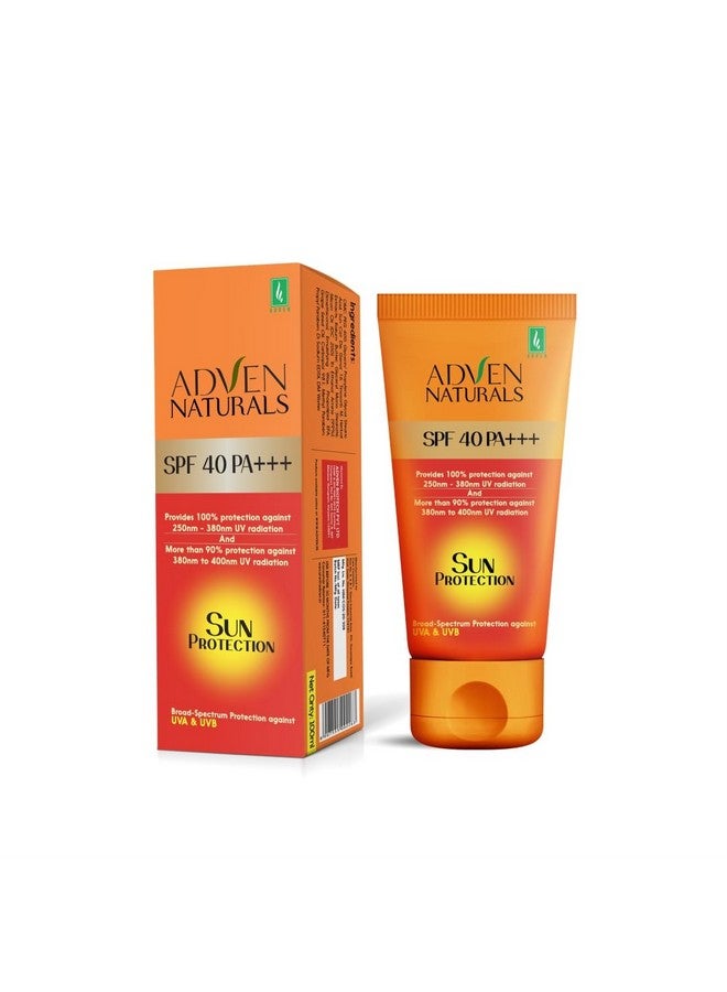 Adven Naturals Sun Protection Cream SPF 40 PA+++ | Broad Spectrum UVA/UVB + Blue Light Protection | Sweat & Water Resistant Sunscreen | Non-Greasy, No White Cast | All Skin Types | 2 x 100g - Image 1