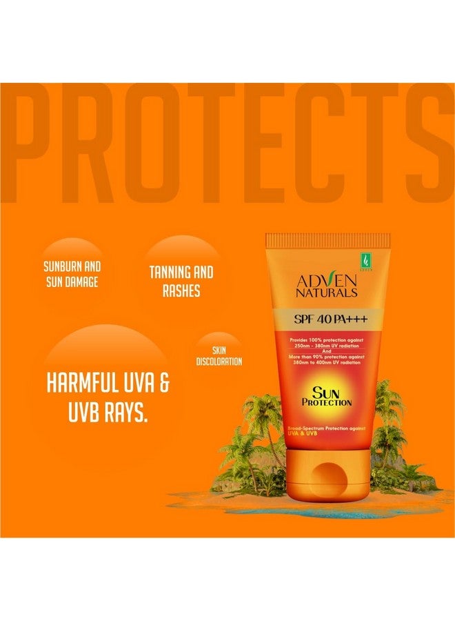 Adven Naturals Sun Protection Cream SPF 40 PA+++ | Broad Spectrum UVA/UVB + Blue Light Protection | Sweat & Water Resistant Sunscreen | Non-Greasy, No White Cast | All Skin Types | 2 x 100g - Image 4