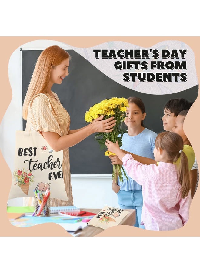 Kacctyen 12 Pcs Teacher Graduation Appreciation Gifts 6 Canvas Totes Bag 6 Makeup Pouch Cosmetic Bags Teacher Gifts(Best Teacher Ever) - Image 4