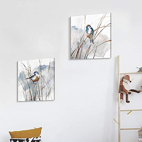Hardy Gallery Abstract Bird Picture Wall Art: Animal Birds on Reed Artwork Painting on Canvas for Living Room (16” x 16” x 2 Panels) - Image 2