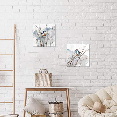 Hardy Gallery Abstract Bird Picture Wall Art: Animal Birds on Reed Artwork Painting on Canvas for Living Room (16” x 16” x 2 Panels) - Image 4