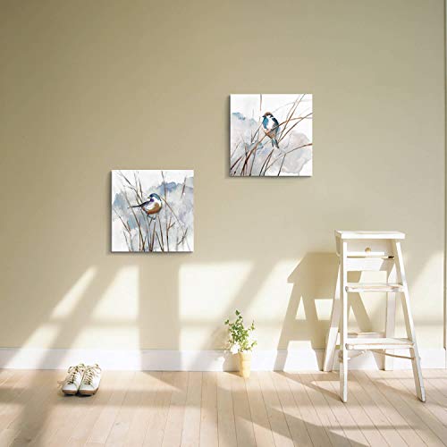 Hardy Gallery Abstract Bird Picture Wall Art: Animal Birds on Reed Artwork Painting on Canvas for Living Room (16” x 16” x 2 Panels) - Image 5