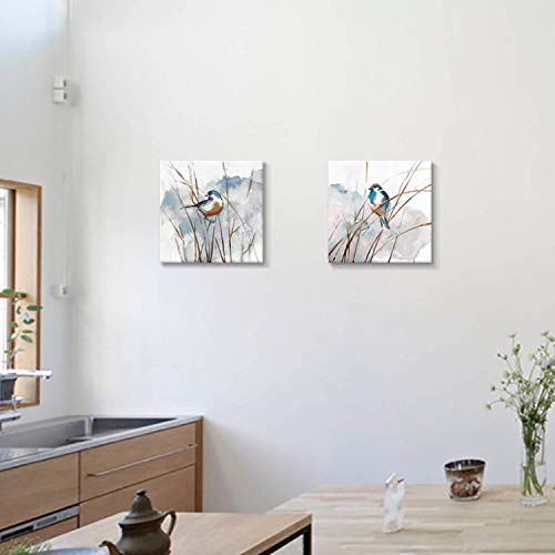 Hardy Gallery Abstract Bird Picture Wall Art: Animal Birds on Reed Artwork Painting on Canvas for Living Room (16” x 16” x 2 Panels) - Image 3