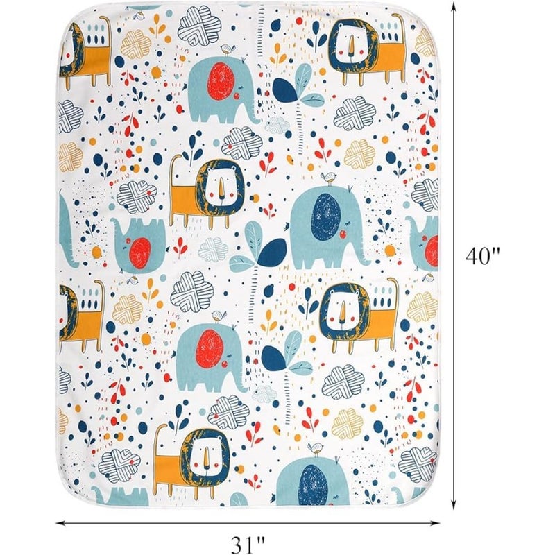 Baby Waterproof Bed Pad, 31x40 Inch, Washable Mattress Protector with Organic Cotton, 3 Layer Protection, Elephant and Lion Print, 2 Pack - Image 2