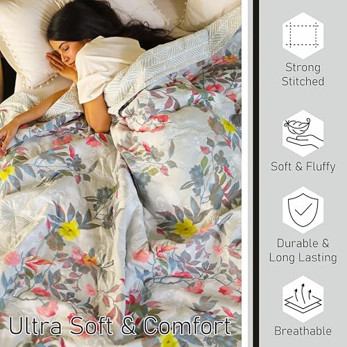 Fancy Walas Dohar Double Bed 100% Cotton Blankets for Summer | 90x100inch, 150GSM Ac Comforter and Cooling Blankets for Summer | Grey Color | Classic Printed Design | Quilt | Ideal for Gifting - Image 2