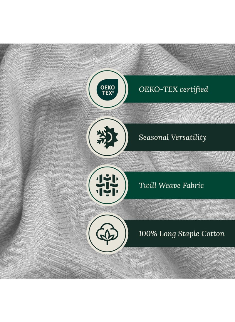 Cloud Scape Linen 100% Cotton Herringbone Blanket for All Season, Soft and Breathable Thermal Blanket,Light Grey  - Image 4