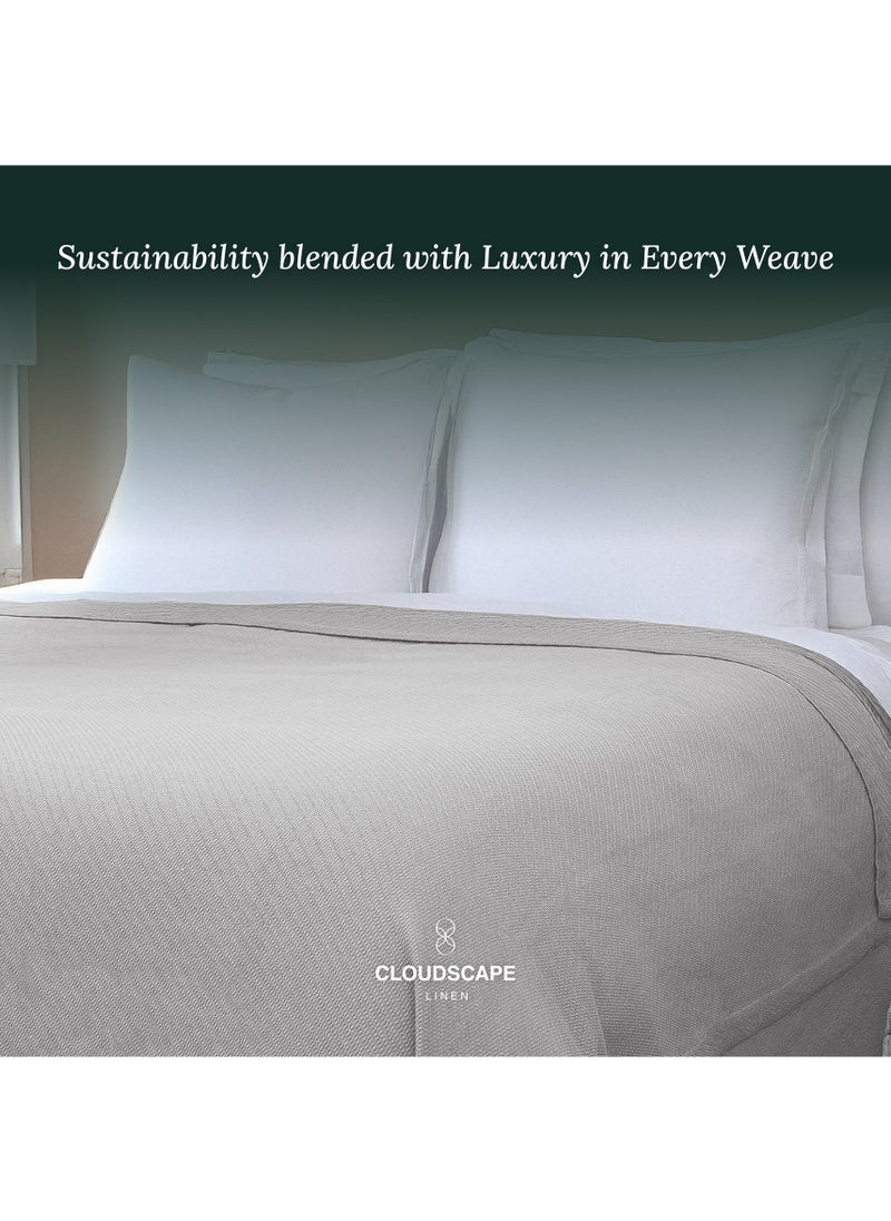 Cloud Scape Linen 100% Cotton Herringbone Blanket for All Season, Soft and Breathable Thermal Blanket,Light Grey  - Image 2