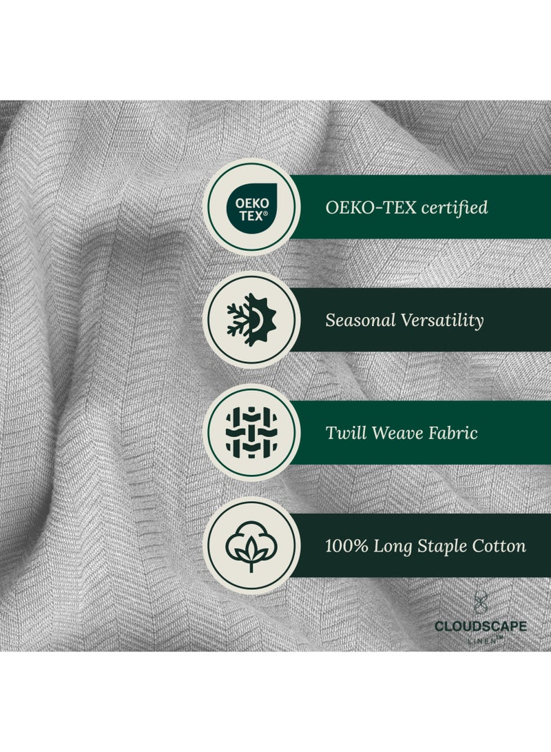 Cloud Scape Linen 100% Cotton Herringbone Blanket for All Season, Soft and Breathable Thermal Blanket,Light Grey - Image 3