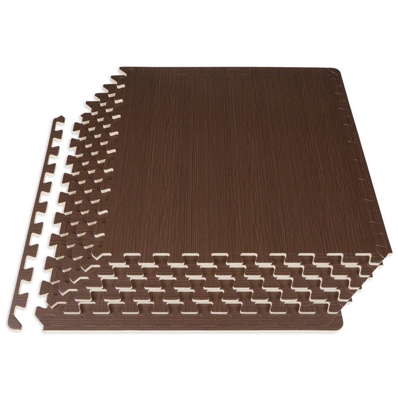 ProsourceFit Wood Grain Puzzle Mat 1/2-in, 6 EVA Foam Interlocking Floor Tiles (24SQ FT) for Secure Indoor Room Workout Flooring and Playmat, Dark Walnut - Image 1