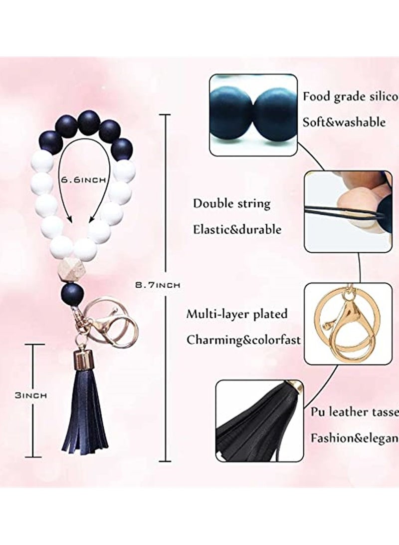 SYOSI Silicone Key Ring Bracelet Wristlet Keychain Unique Beaded Bangle Key Chains for Women with Leather Tassel  - Image 5