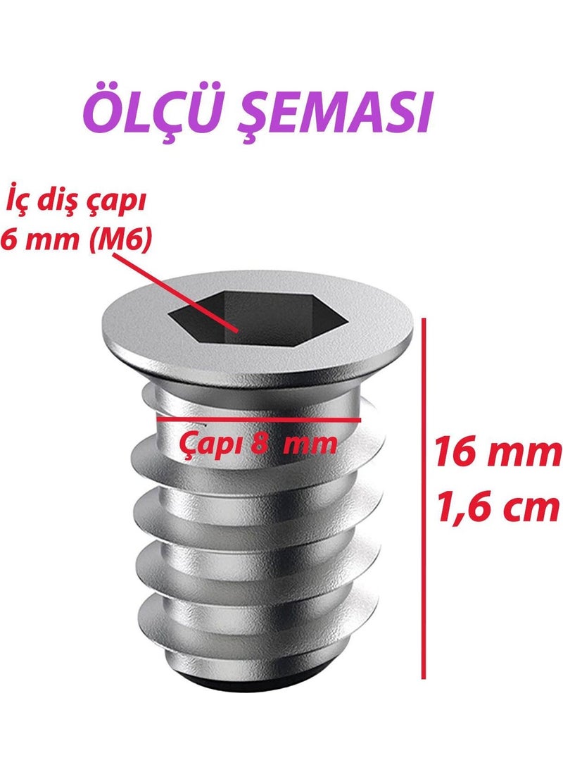 Glaswen Metal Straight Threaded Dowel Wood Dowel M6 8X16 Teeth Zinc Furniture Connection Unit Joining (50 Pieces)  - Image 3