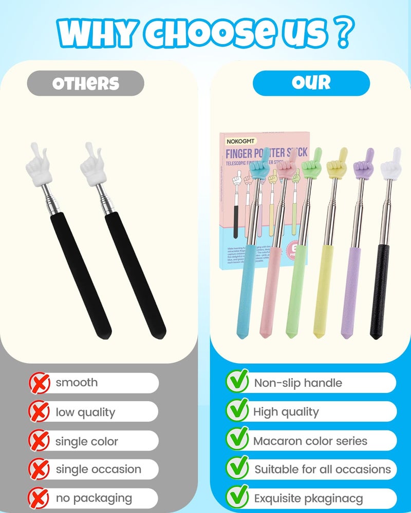 NOKOGMT 6PCS Finger Pointer Stick for Classroom â€“ Extendable Teacher Pointer Stick and Pointer Finger Tool â€“ Colorful Hand Pointer Stick for Presentationsâ€“Telescopic Pointer Stickâ€“Classroom Essentials - Image 4