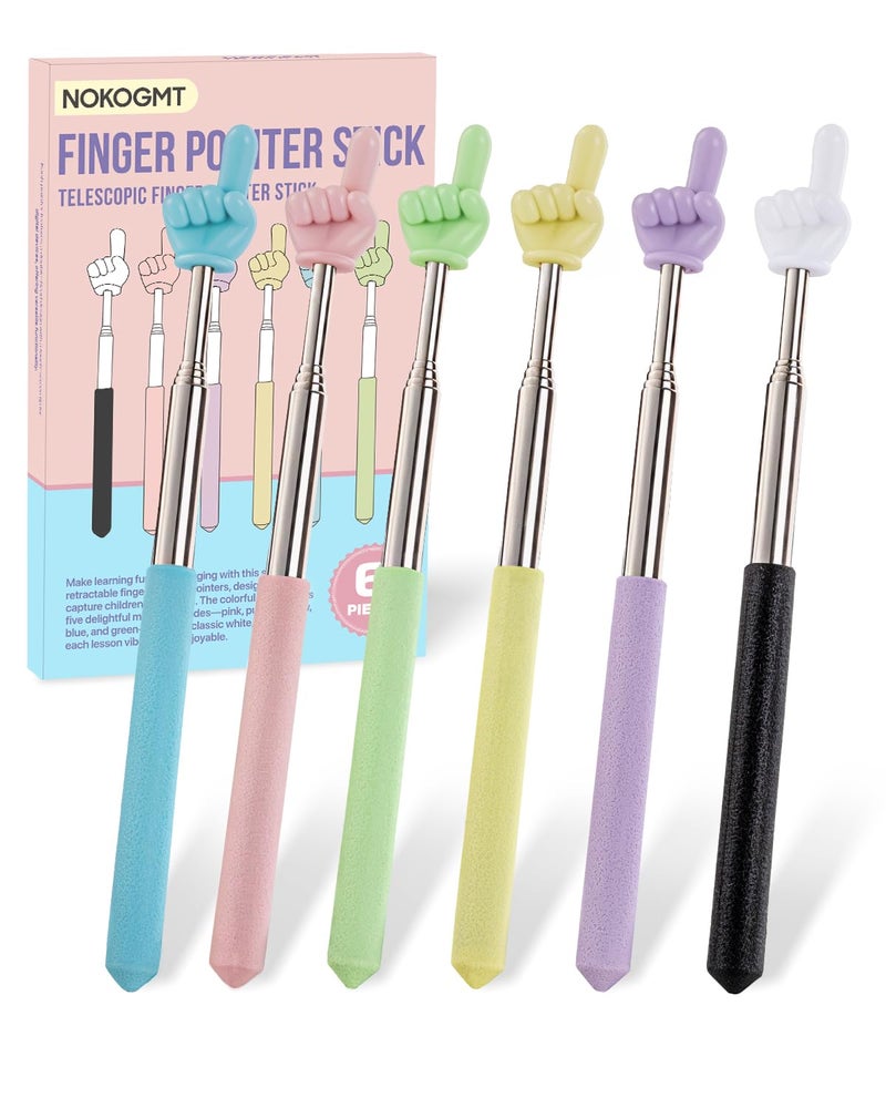 NOKOGMT 6PCS Finger Pointer Stick for Classroom â€“ Extendable Teacher Pointer Stick and Pointer Finger Tool â€“ Colorful Hand Pointer Stick for Presentationsâ€“Telescopic Pointer Stickâ€“Classroom Essentials - Image 1