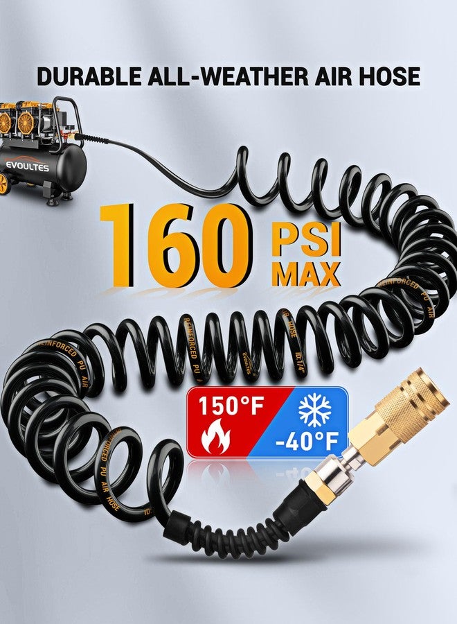 EVOULTES 1/4 In x 28 Ft Polyurethane Recoil Air Hose, Repairable Air Compressor Hose with Detachable Bend Restrictor, Air Hose kit w/ 360° Swivel 1/4" NPT Coupler & Brass Quick Connect Air Fittings - Image 3