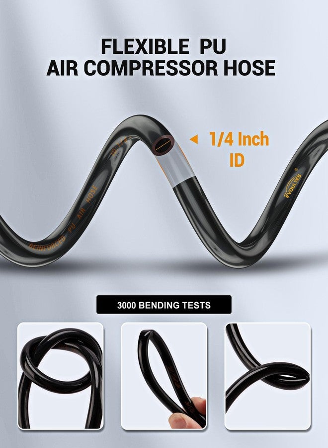 EVOULTES 1/4 In x 28 Ft Polyurethane Recoil Air Hose, Repairable Air Compressor Hose with Detachable Bend Restrictor, Air Hose kit w/ 360° Swivel 1/4" NPT Coupler & Brass Quick Connect Air Fittings - Image 4