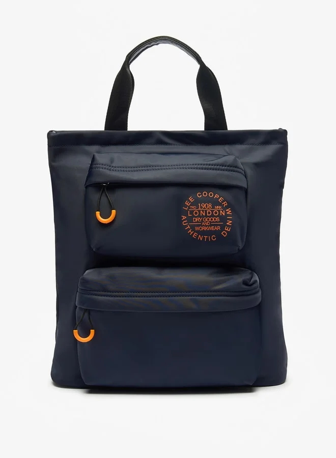 Lee Cooper Logo Print Tote Bag with Double Handle and Zip Closure