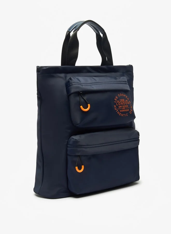 Lee Cooper Logo Print Tote Bag with Double Handle and Zip Closure