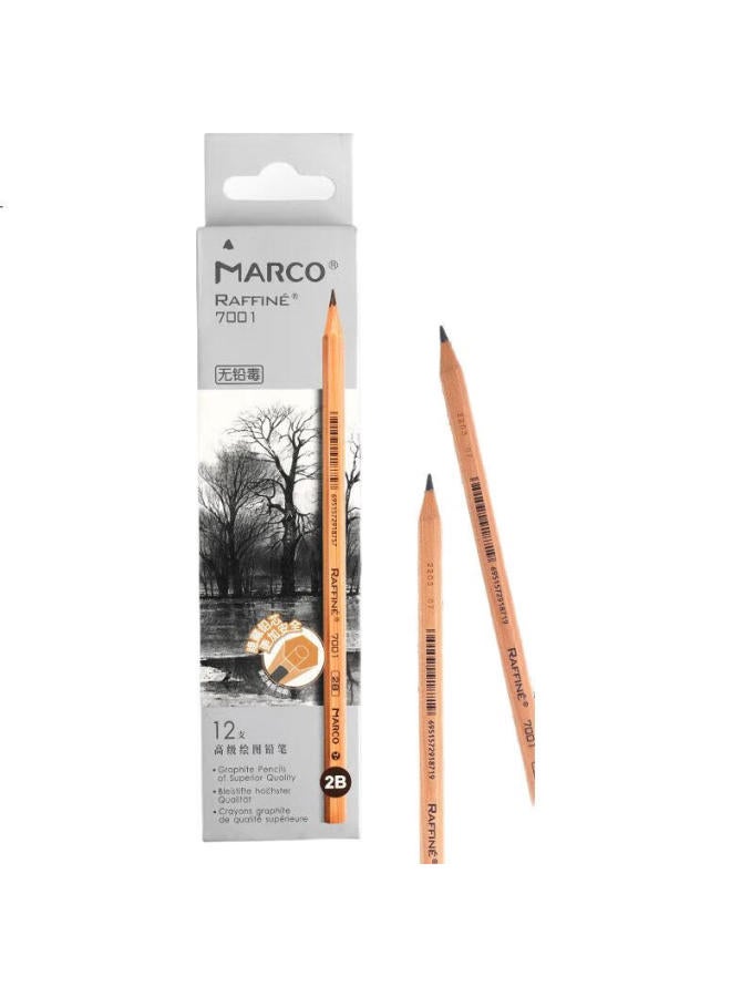 Marco [Lowest Price Online] Marco 2B Pencils, 12 Sketch Pencils, Natural Wood Professional Art Hexagonal Shaft Drawing Pencils, Paper Box Packaging, For Students, Beginners, Exams, Drawing, 7001-2B, Sketching, Markers For Drawing - Image 1
