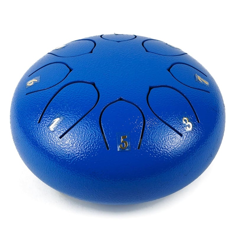 Regis 8 Notes 6 Inch Blue Alloy Steel Tongue Drum – Handpan Percussion Drum for Kids & Adults, Meditation, Yoga, Music Therapy – Includes Mallets, Finger Picks & Travel Bag – Blue - Image 3