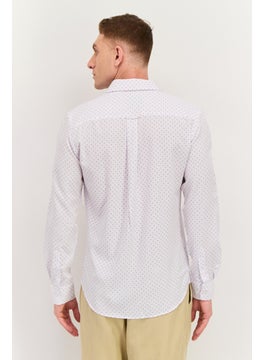 Scotch & Soda Men Modern Fit Allover Print Long Sleeve Dress Shirts, White Combo  - Image 3