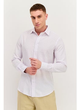 Scotch & Soda Men Modern Fit Allover Print Long Sleeve Dress Shirts, White Combo  - Image 1