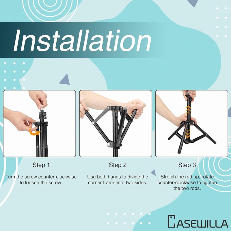 Casewilla حامل إضاءة استوديو خفيف الوزن وقابل للحمل بطول 7 أقدام من سبائك الألمنيوم للفيديوهات|حامل كاميرا (أسود، يدعم حتى 10000 جرام) - Image 2