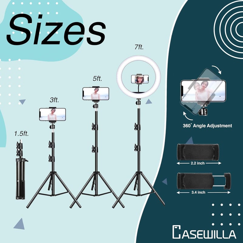 Casewilla حامل إضاءة استوديو خفيف الوزن وقابل للحمل بطول 7 أقدام من سبائك الألمنيوم للفيديوهات|حامل كاميرا (أسود، يدعم حتى 10000 جرام) - Image 3