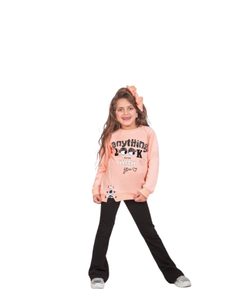 Girls' set, Simone T-shirt and black pants - Image 1