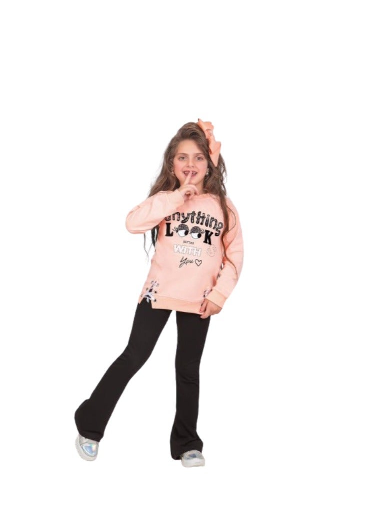 Girls' set, Simone T-shirt and black pants - Image 2