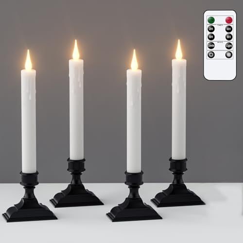 GenSwin Window Candles Battery Operated with Timer Flameless Taper Candles Black LED Window Taper Candlesticks Remote 4 Pack Flameless Candlesticks with Suction Cups for Halloween Christmas Decor - Image 1