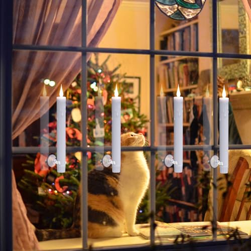 GenSwin Window Candles Battery Operated with Timer Flameless Taper Candles Black LED Window Taper Candlesticks Remote 4 Pack Flameless Candlesticks with Suction Cups for Halloween Christmas Decor - Image 3