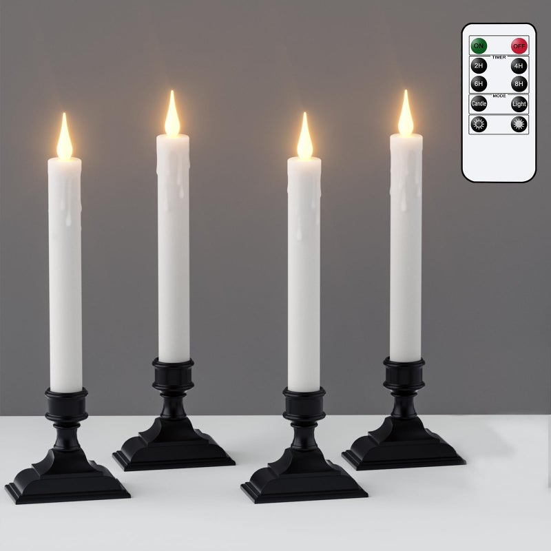 GenSwin Window Candles Battery Operated with Timer Flameless Taper Candles Black LED Window Taper Candlesticks Remote 4 Pack Flameless Candlesticks with Suction Cups for Halloween Christmas Decor - Image 2