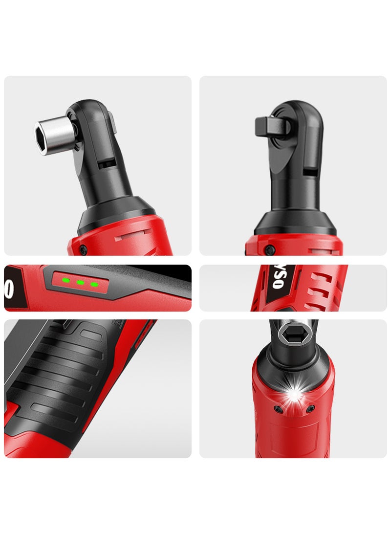 Cordless Electric Ratchet Wrench Set, 3/8 Inch Cordless Electric Wrench 9.5mm Right Angle Ratchet Wrenches 65N.m Rechargeable Car Repair Tool Set Angle Wrench