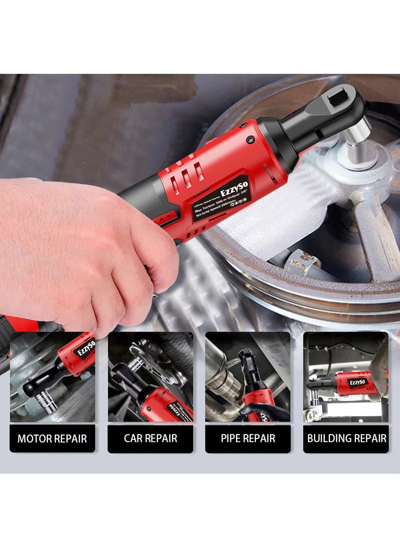 Cordless Electric Ratchet Wrench Set, 3/8 Inch Cordless Electric Wrench 9.5mm Right Angle Ratchet Wrenches 65N.m Rechargeable Car Repair Tool Set Angle Wrench