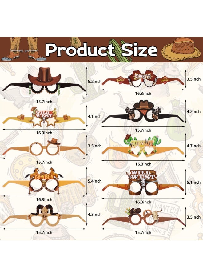 OSHIMA 24 Pcs Wild West Paper Glasses, Colorful Western Theme Eyeglasses, Cowboy Photo Booth Props, Cowboy Glasses for Western Theme Eyeglasses Birthday Party Supplies - Image 3
