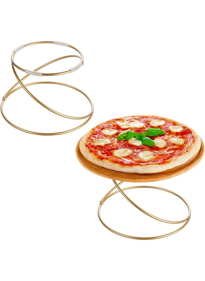 MyGift 7 Inch Modern Gold Wire Metal Pizza Stand Tray Pedestal Rest - Tabletop Circular Serving Platter Riser Stands, Set of 2  - Image 1