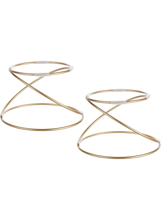 7 Inch Modern Gold Wire Metal Pizza Stand Tray Pedestal Rest - Tabletop Circular Serving Platter Riser Stands, Set of 2