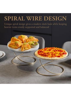 MyGift 7 Inch Modern Gold Wire Metal Pizza Stand Tray Pedestal Rest - Tabletop Circular Serving Platter Riser Stands, Set of 2  - Image 5