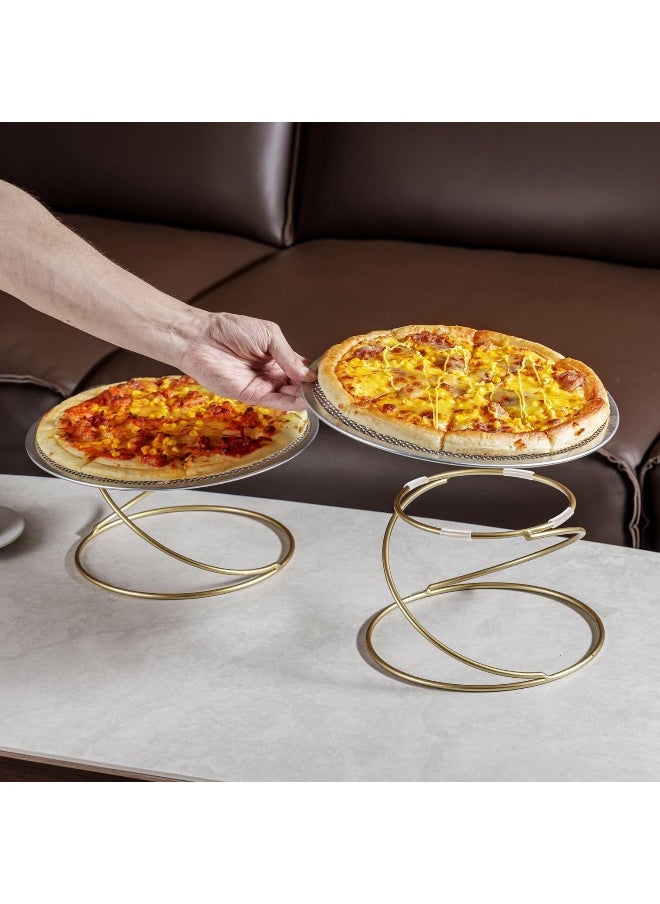 7 Inch Modern Gold Wire Metal Pizza Stand Tray Pedestal Rest - Tabletop Circular Serving Platter Riser Stands, Set of 2
