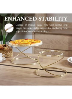 MyGift 7 Inch Modern Gold Wire Metal Pizza Stand Tray Pedestal Rest - Tabletop Circular Serving Platter Riser Stands, Set of 2  - Image 2